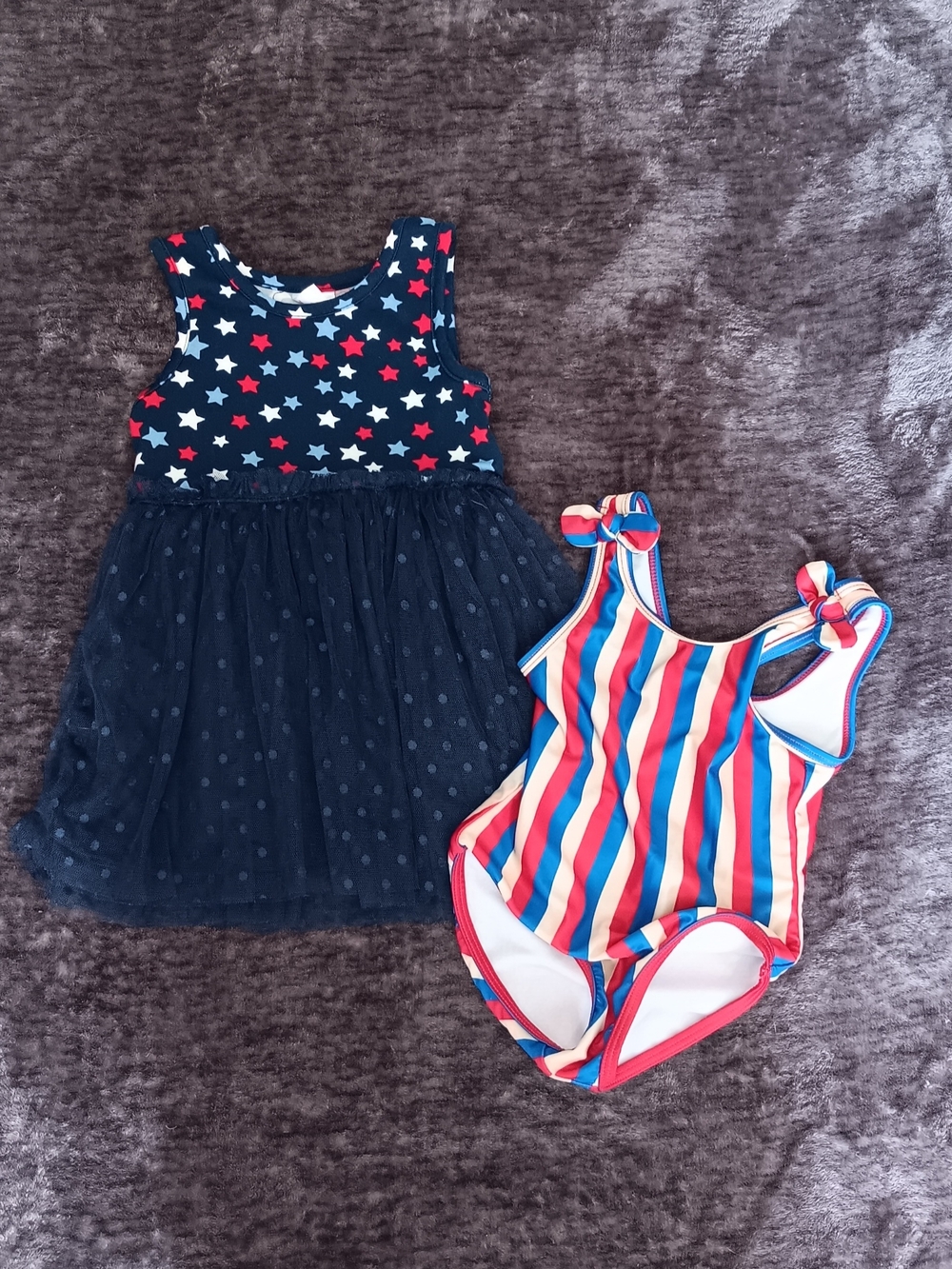 Patriotic Bundle2pc Star Dress & Striped Swimsuit Navy Blue, Red, White Girls18M